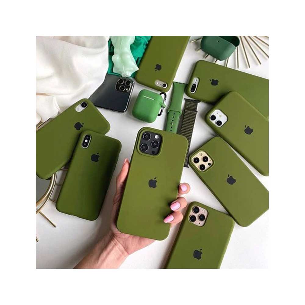 iPhone Army Green Liquid Silicone Case - Soft Touch & Stylish Original Product Front View - OnlineExpo.pk