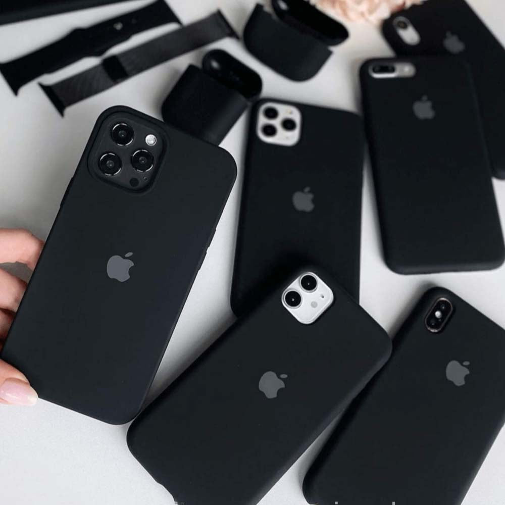 iPhone Black Liquid Silicone Case - Soft Touch & Stylish Original Product Front View - OnlineExpo.pk
