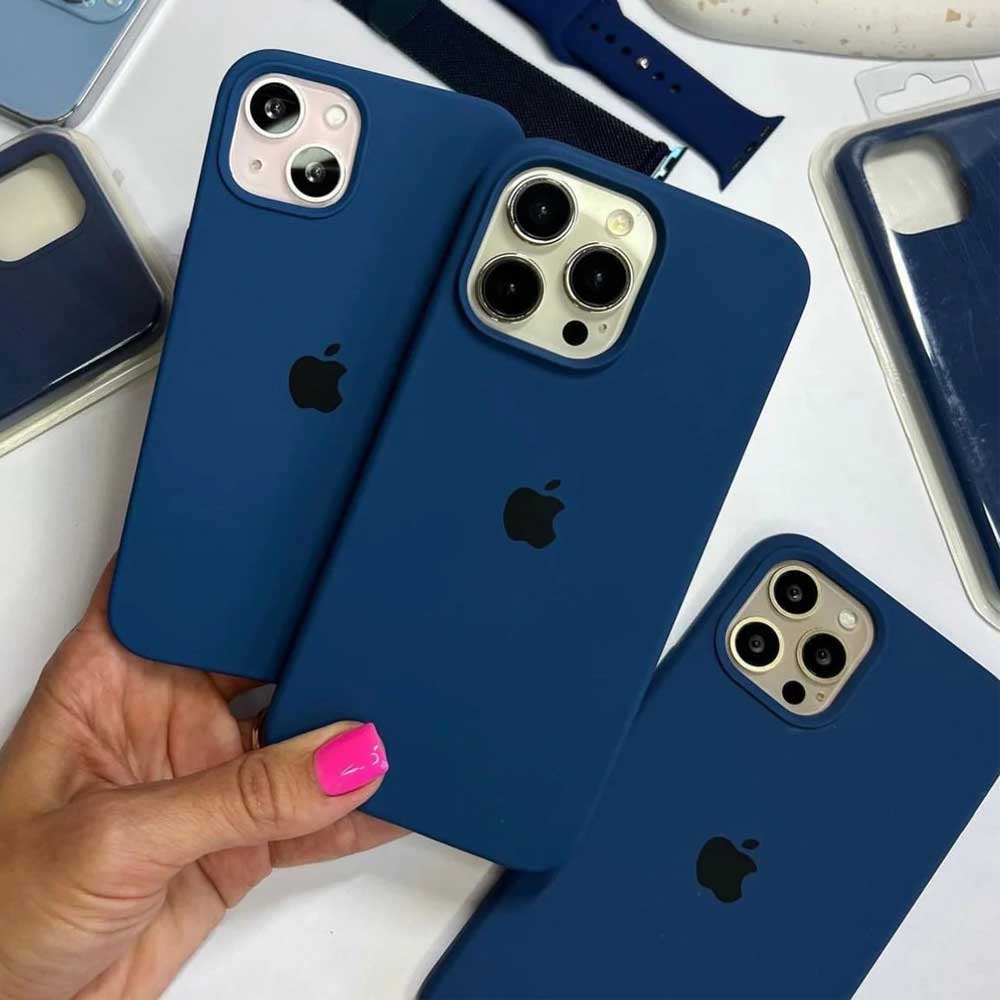 iPhone Blue Liquid Silicone Case - Soft Touch & Stylish Original Product Front View - OnlineExpo.pk