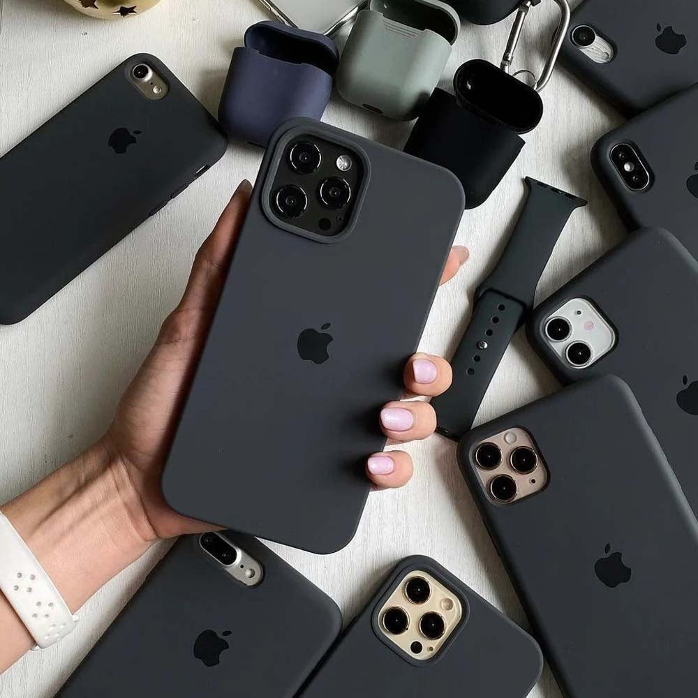 iPhone Charcoal Grey Liquid Silicone Case - Soft Touch & Stylish Original Product Front View - OnlineExpo.pk