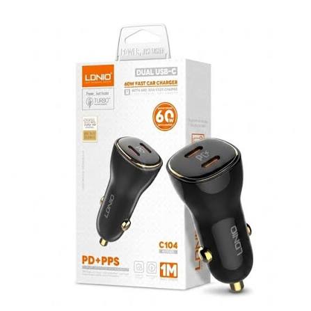 LDNIO C104 60W Dual PD Super Fast Car Charger View 1 - OnlineExpo.pk