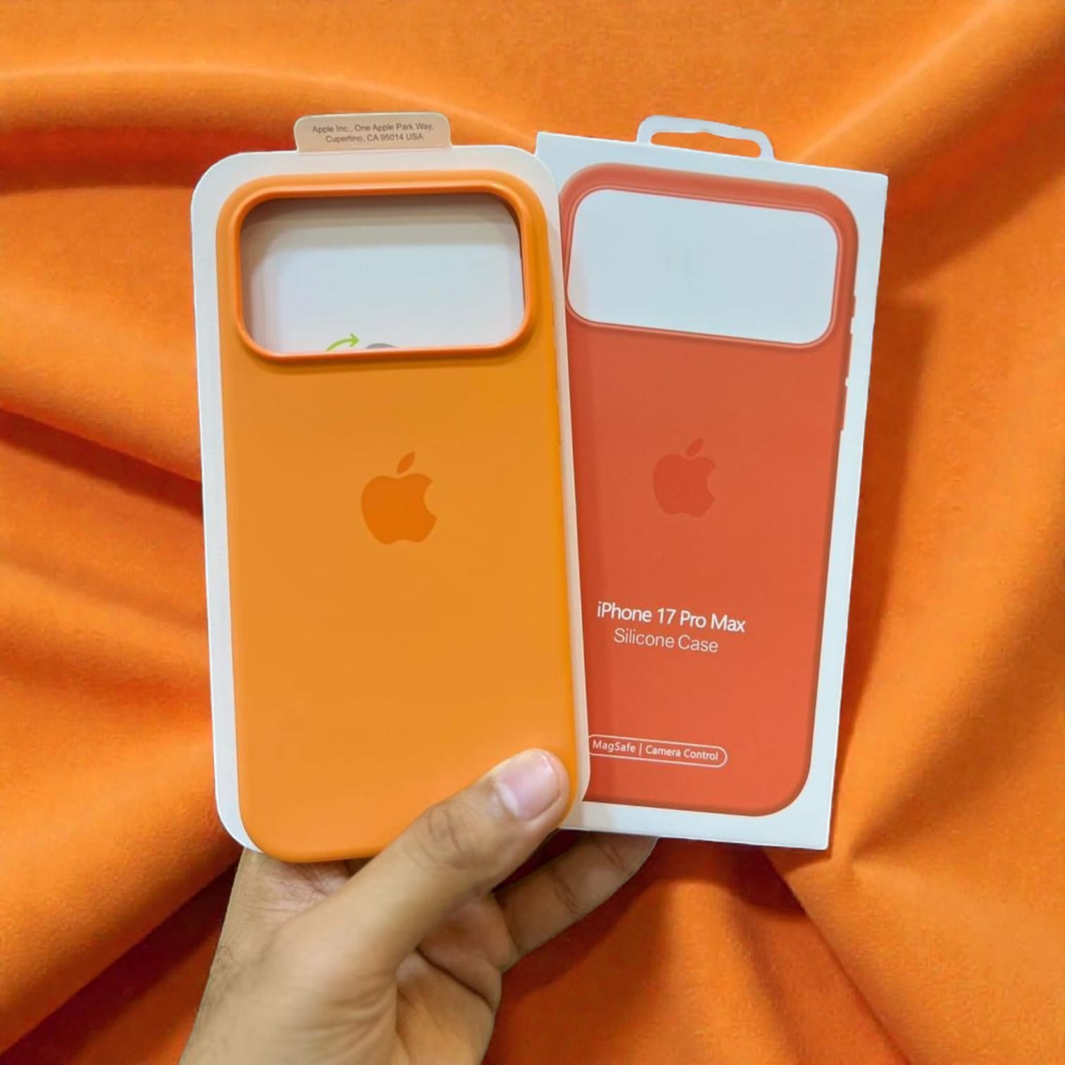 iPhone 17 Pro Max Silicone Case with MagSafe - Soft Touch Orange Cover Original Product Front View - OnlineExpo.pk