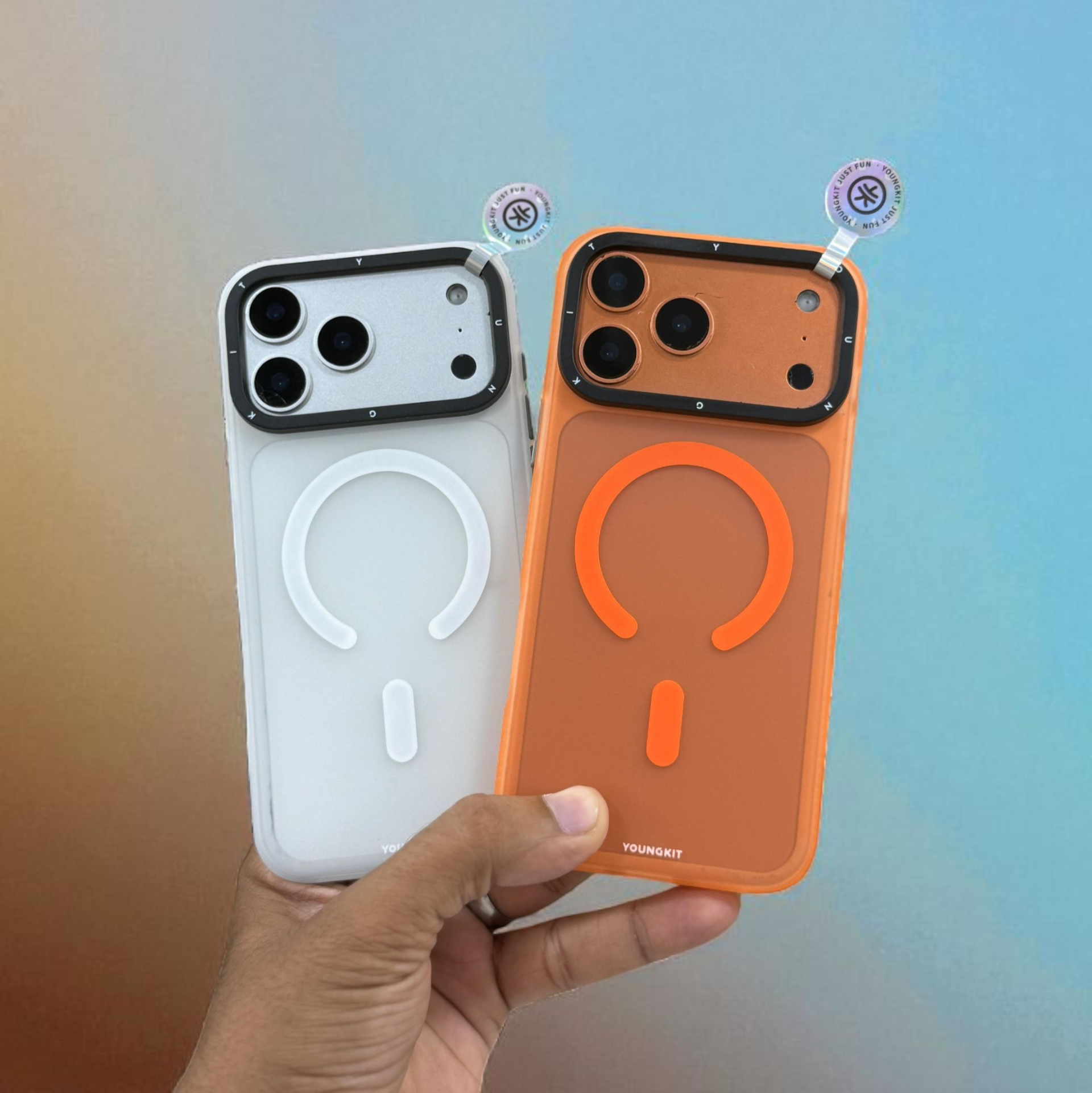 iPhone 18 Pro Max Youngkit Magsafe PC Case with Black Camera Bezels Stylish Shockproof Protective Back Cover in Orange &