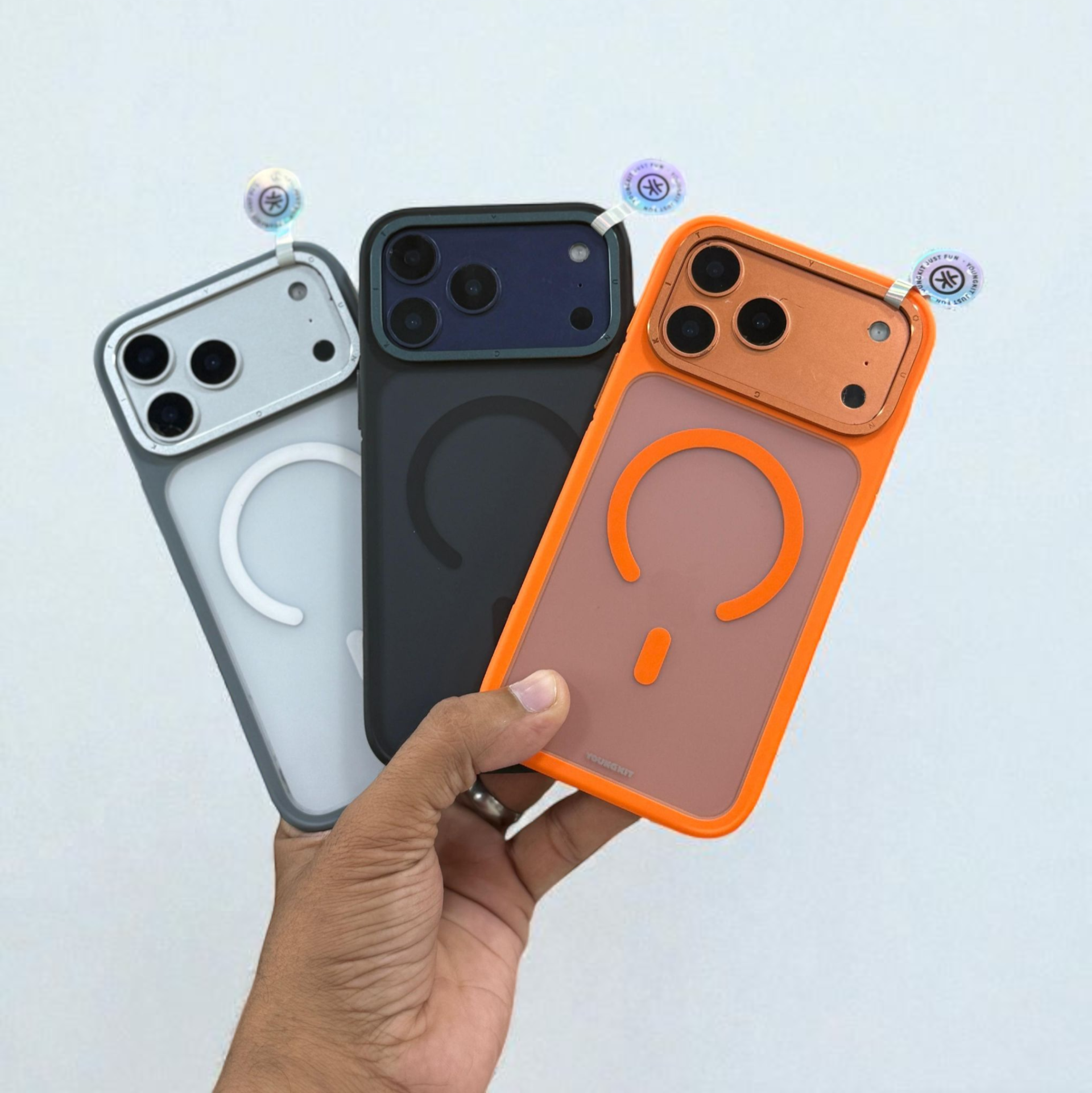 iPhone 18 Pro Max Youngkit Magsafe PC Case with Colored Camera Bezels Stylish Shockproof Protective Back Cover in Orange