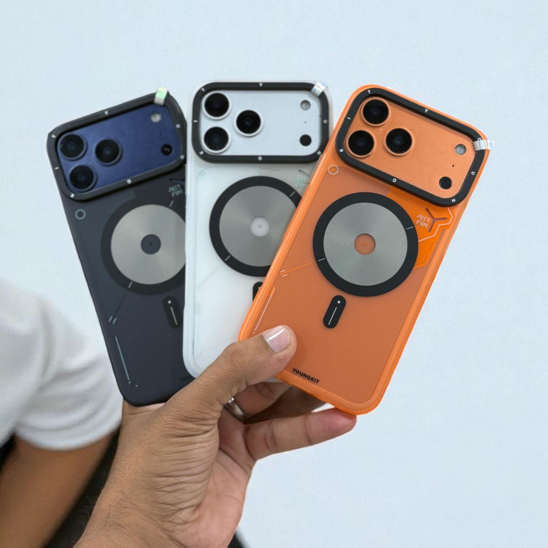 iPhone 18 Pro Max Youngkit Cyber CD Case with MagSafe - Stylish Shockproof Protective Back Cover in Orange, Black & White