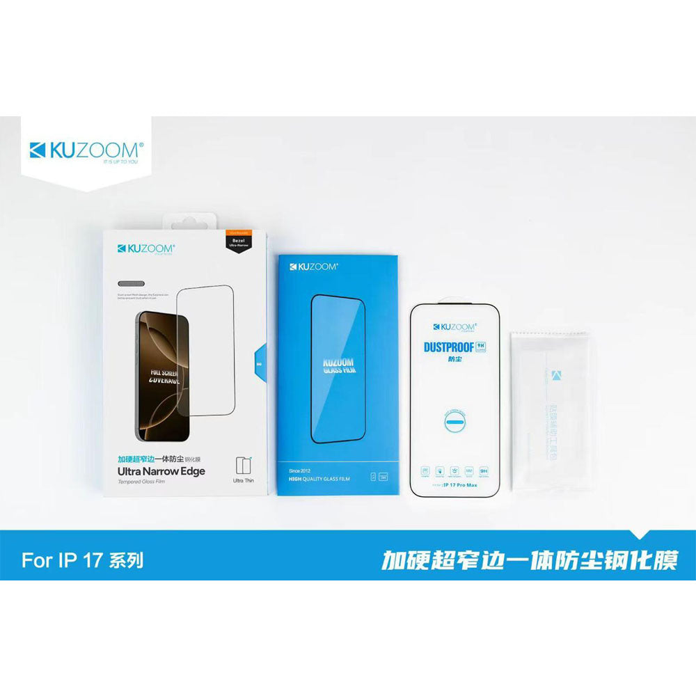 iPhone 17 Pro / Pro Max Kuzoom Ultra Narrow Tempered Glass Screen Protector Clear Original Product Front View - OnlineExpo.pk