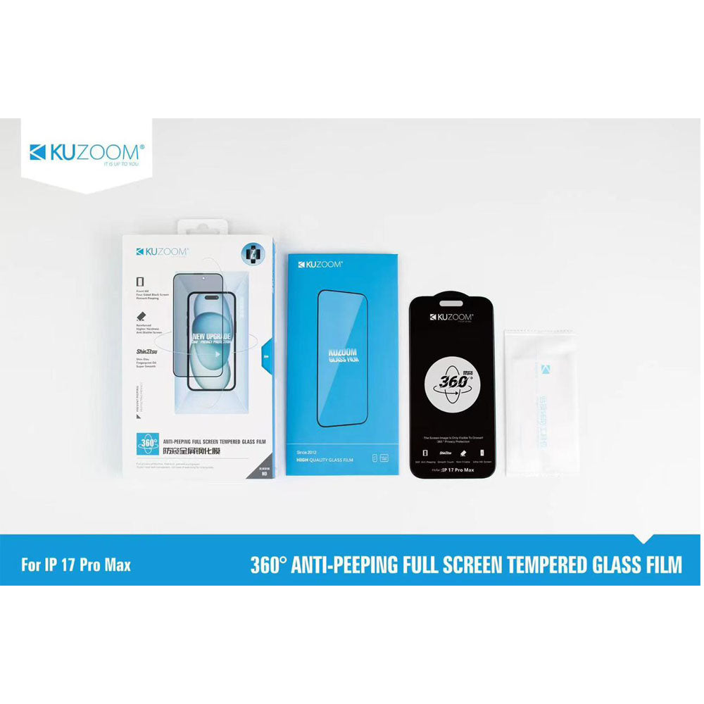 iPhone 17 Pro / Pro Max Kuzoom 360 Degree Privacy Tempered Glass Screen Protector Original Product Front View - OnlineExpo.pk