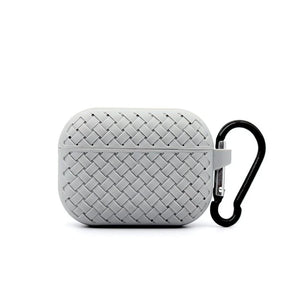 Airpods Pro 2022 / 2019 Woven Pattern Silicone Soft Case - Grey Original Product Front View - OnlineExpo.pk