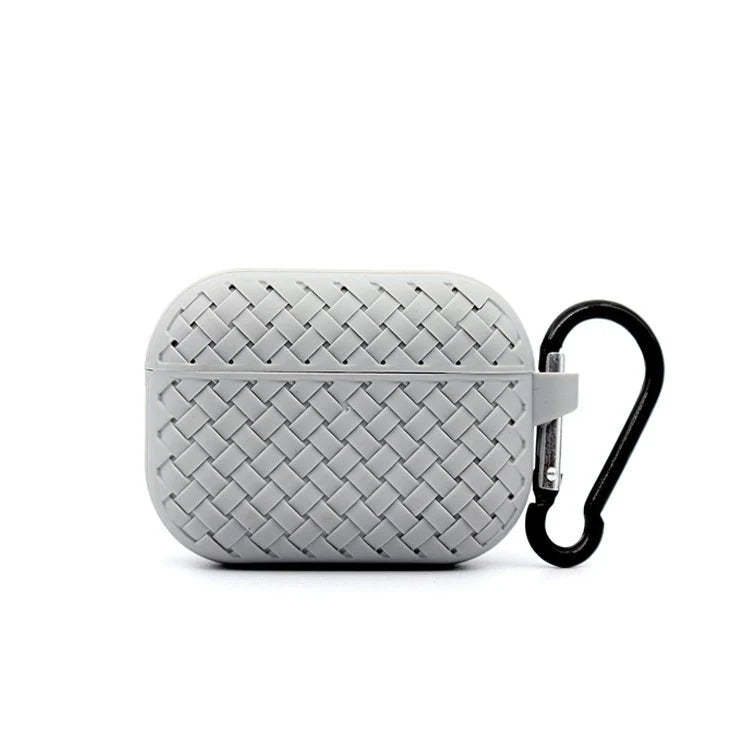 Airpods Pro 2022 / 2019 Woven Pattern Silicone Soft Case - Grey Original Product Front View - OnlineExpo.pk