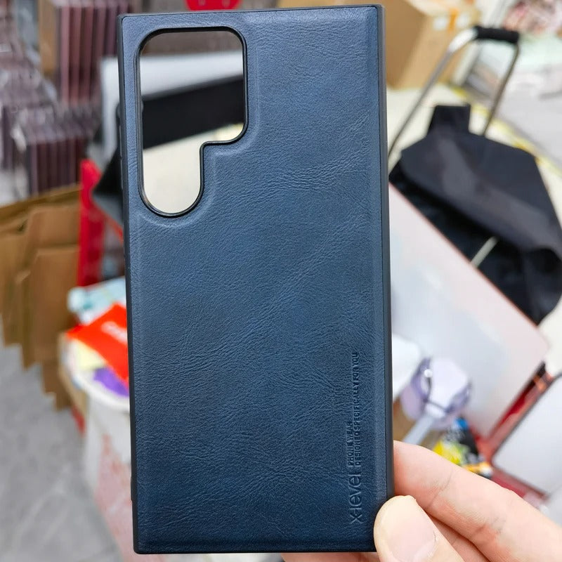 Samsung Galaxy S25 Ultra X-Level Retro Business PU Leather Back Protector Shell Blue Original Product Front View