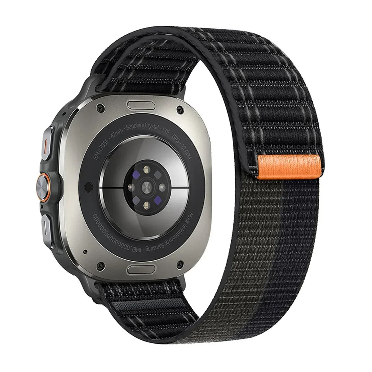 Nylon Sports Strap for Samsung Galaxy Watch Ultra 47mm Loop Adjustable Bracelet Wristband Black Original Product Front View