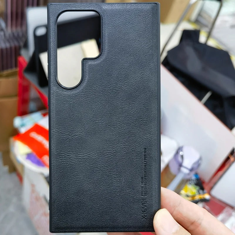 Samsung Galaxy S25 Ultra X-Level Retro Business PU Leather Back Protector Shell Black Original Product Front View