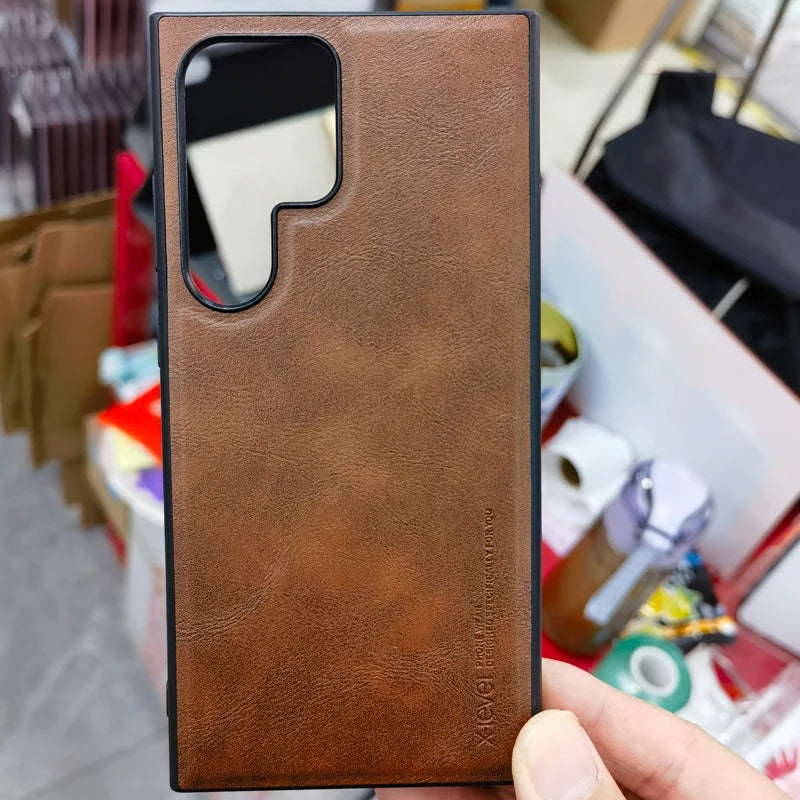 Samsung Galaxy S25 Ultra X-Level Retro Business PU Leather Back Protector Shell Brown Original Product Front View