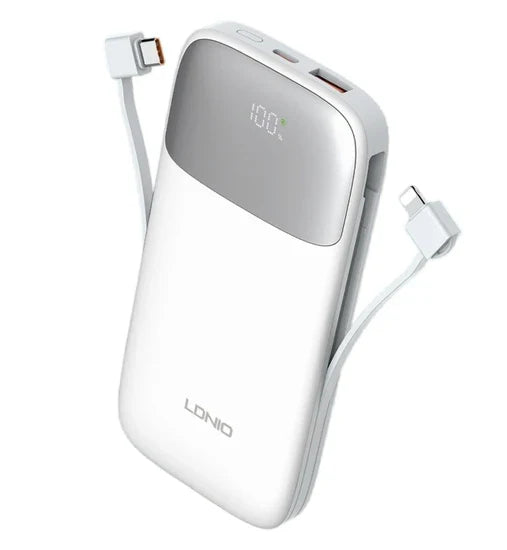 LDNIO PQ19 22.5W 10,000mAh Fast Charging with Built-In Cables Power Bank Original Product Front View - OnlineExpo.pk