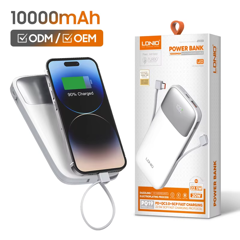 LDNIO PQ19 22.5W 10,000mAh Fast Charging with Built-In Cables Power Bank View 2 - OnlineExpo.pk
