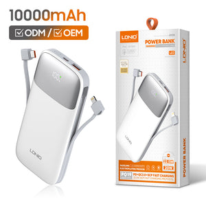 LDNIO PQ19 22.5W 10,000mAh Fast Charging with Built-In Cables Power Bank View 4 - OnlineExpo.pk
