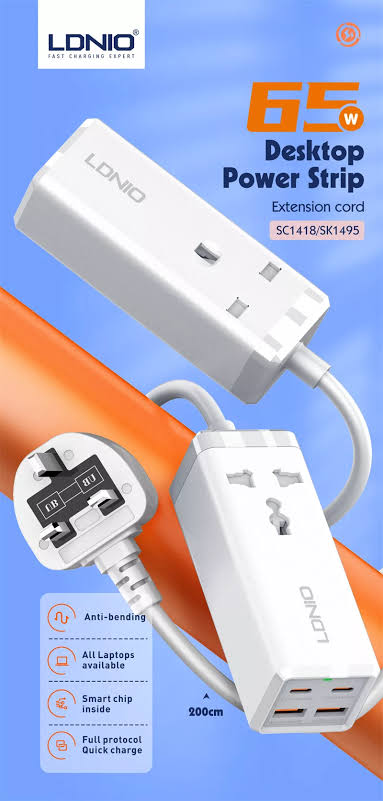 LDNIO SC1418 Portable Mini Smart Power Socket Plug 2022 Desktop AC Electric Power Plug Socket Strip - White View 2 - OnlineExpo.pk