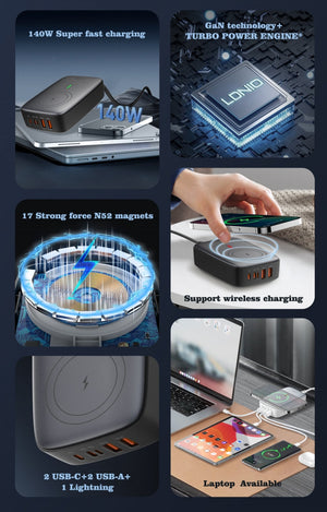 LDNIO 140W Multiport Desktop Charging Wireless Charger Q4010 View 2 - OnlineExpo.pk