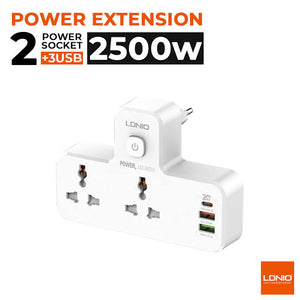 LDNIO SC2311 2 AC Outlets Portable Extension Power Socket Original Product Front View - OnlineExpo.pk