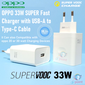 Oppo 33watt Super Vooc Charger 33watt Shoe with Usb to type C cable Show SUPERVOOC option & Ultra Fast Charging in Oppo , Realme and One Plus mobile View 2 - OnlineExpo.pk