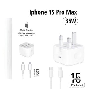 Iphone 15 pro max charger(complete set) 100% china original quality 35watt 3pin type c port shoe + wooven c to c pd cable Only Mercantile stoc View 2 - OnlineExpo.pk