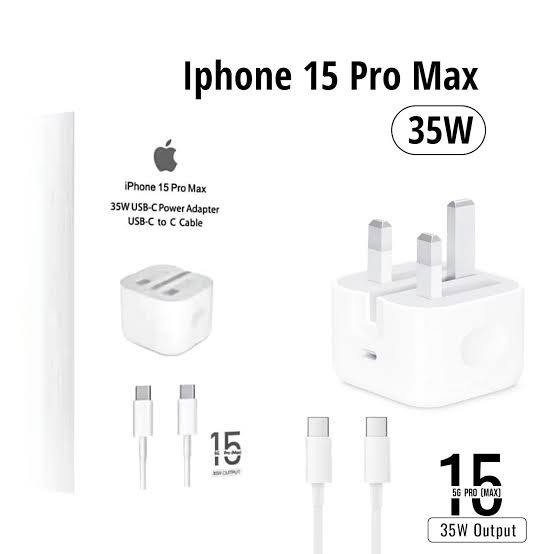 Iphone 15 pro max charger(complete set) 100% china original quality 35watt 3pin type c port shoe + wooven c to c pd cable Only Mercantile stoc View 2 - OnlineExpo.pk