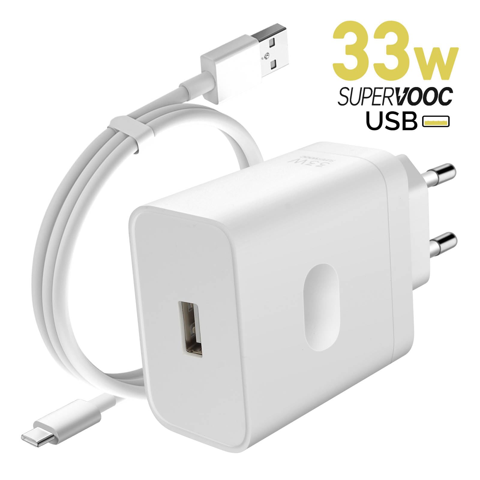 Realme 33watt Super Vooc charger 33watt Shoe with type c cable Show super vooc option & ultra fast charging in oppo , realme and Oneplus mobile Original Product Front View - OnlineExpo.pk