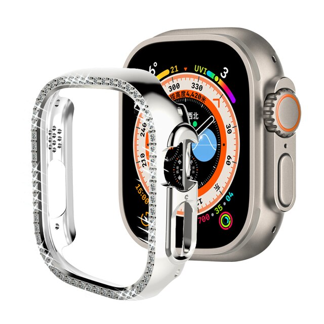 49mm Ultra / Ultra 2 Bling Diamond Case Hard PC Frame Bumper for iWatch Ultra Protective Cover - Silver Original Product