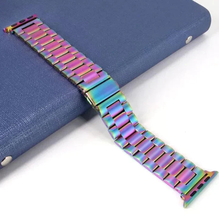 42mm-44mm-45mm Apple Watch Stainless Steel Chain Strap with Folding Clasp - Multi Color Original Product Front View