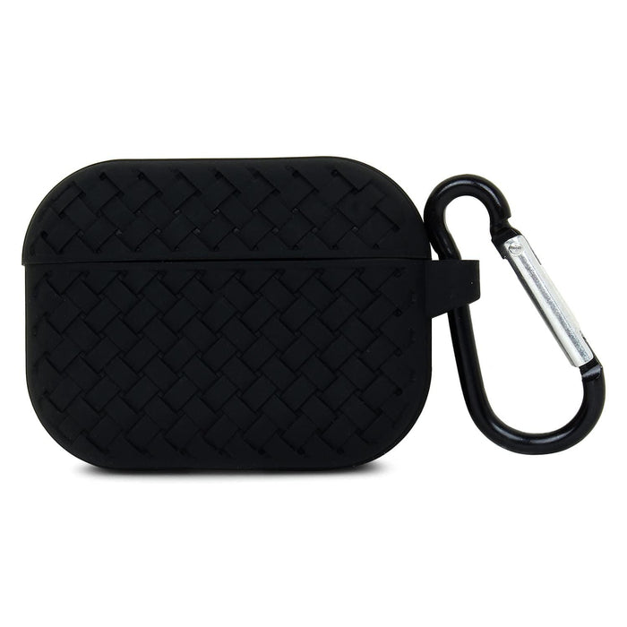 Airpods Pro 2022 / 2019 Woven Pattern Silicone Soft Case - Black Original Product Front View - OnlineExpo.pk