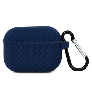 Airpods Pro 2022 / 2019 Woven Pattern Silicone Soft Case - Navy Blue Original Product Front View - OnlineExpo.pk